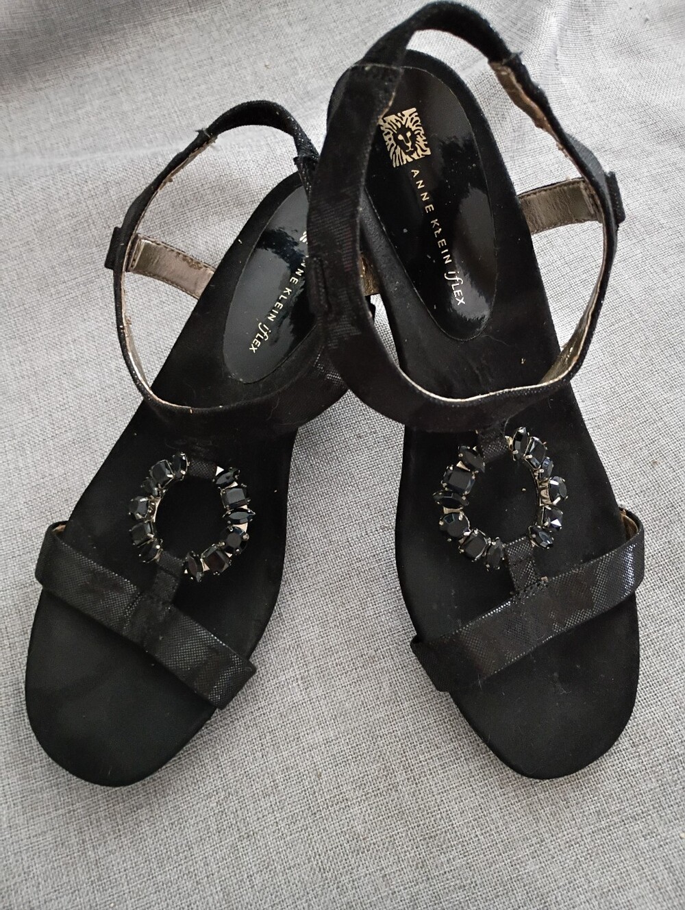 Anne Klein Black Jeweled Slingback Sandals